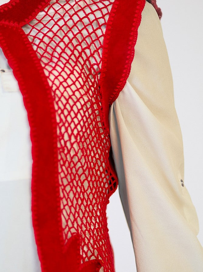 Crochet Red leather vest