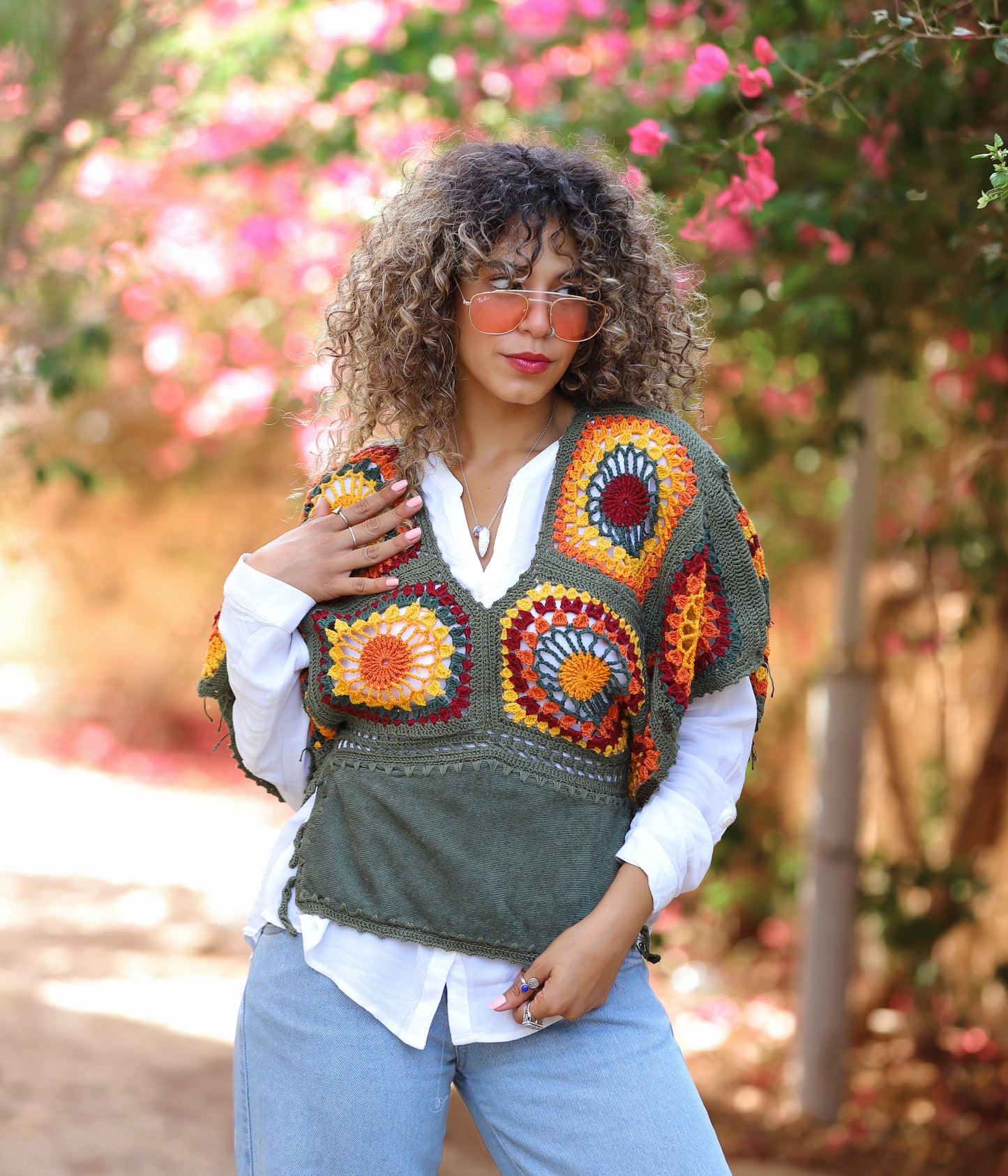 Green cochet & velvet VEST