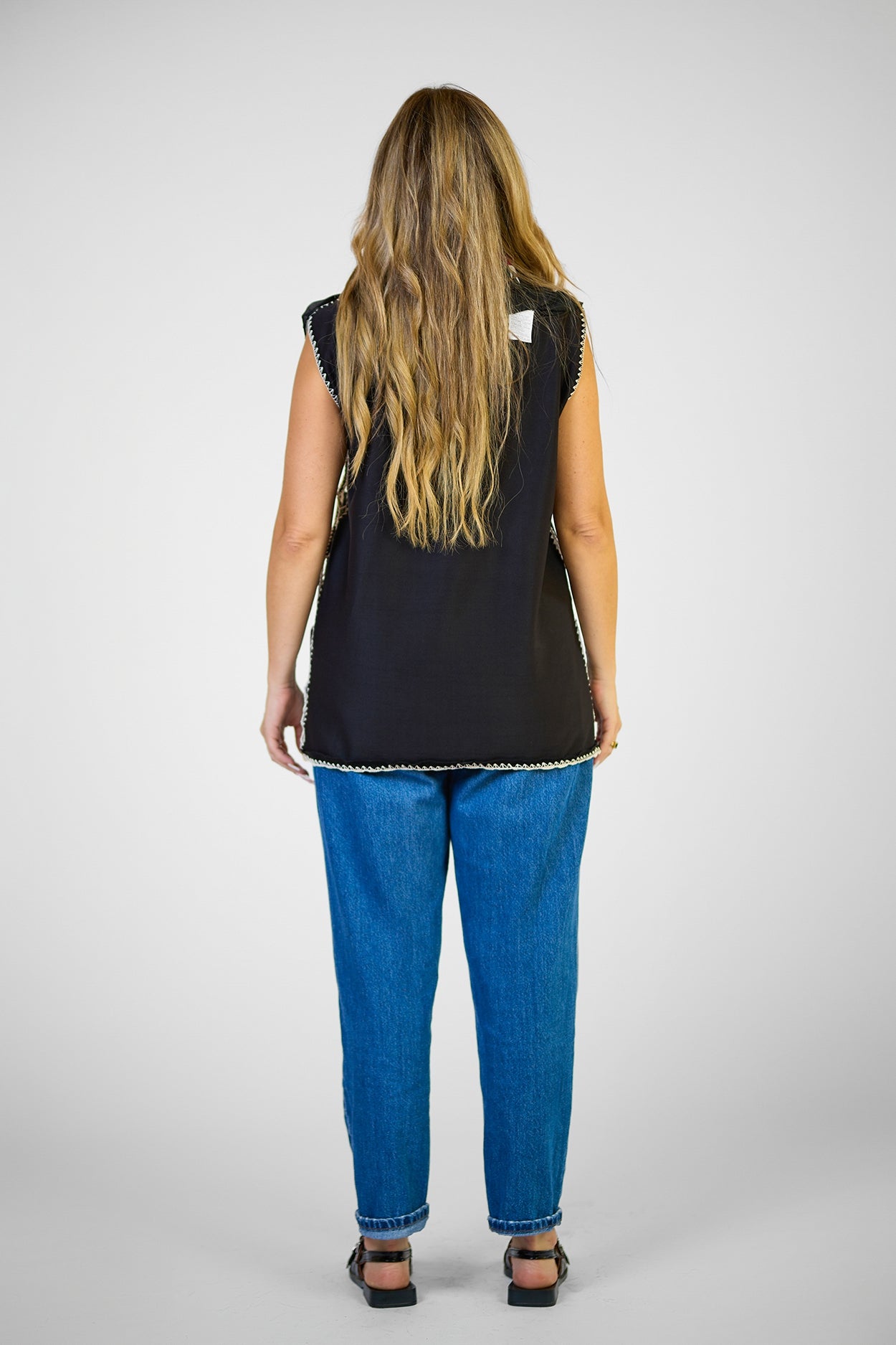 Crochet Black Leather Vest