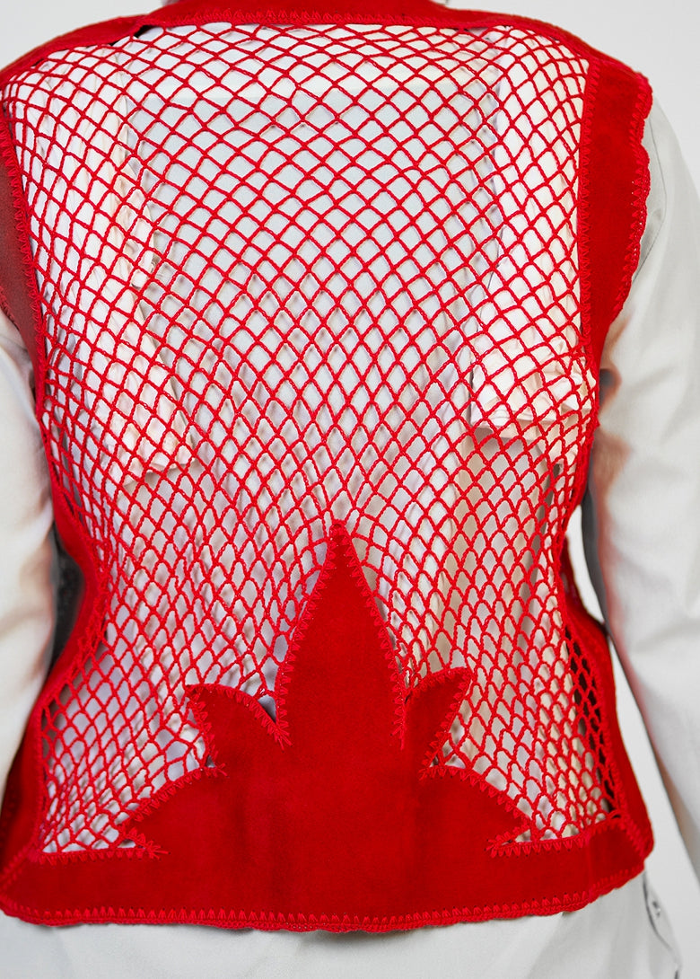 Crochet Red leather vest