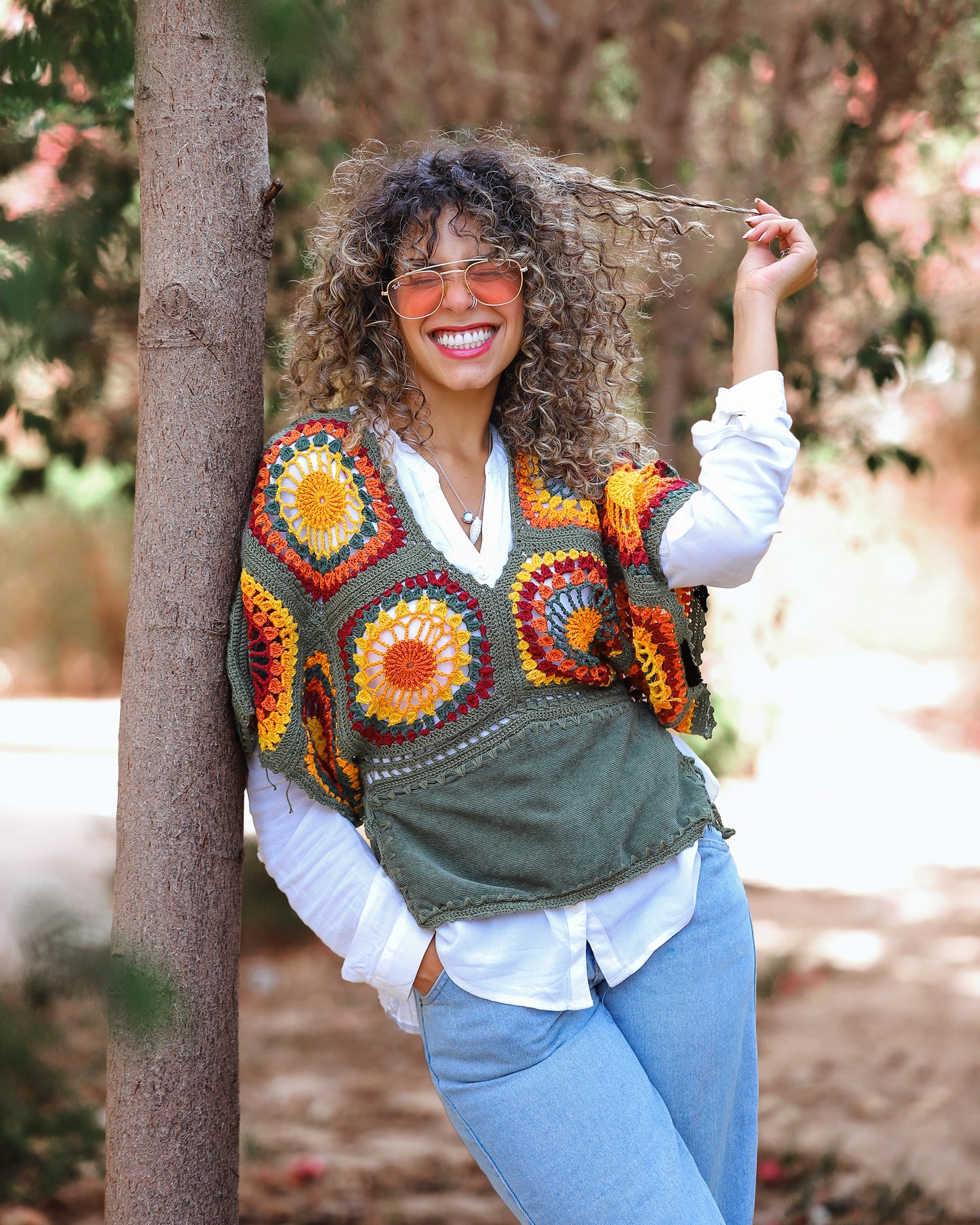 Green cochet & velvet VEST