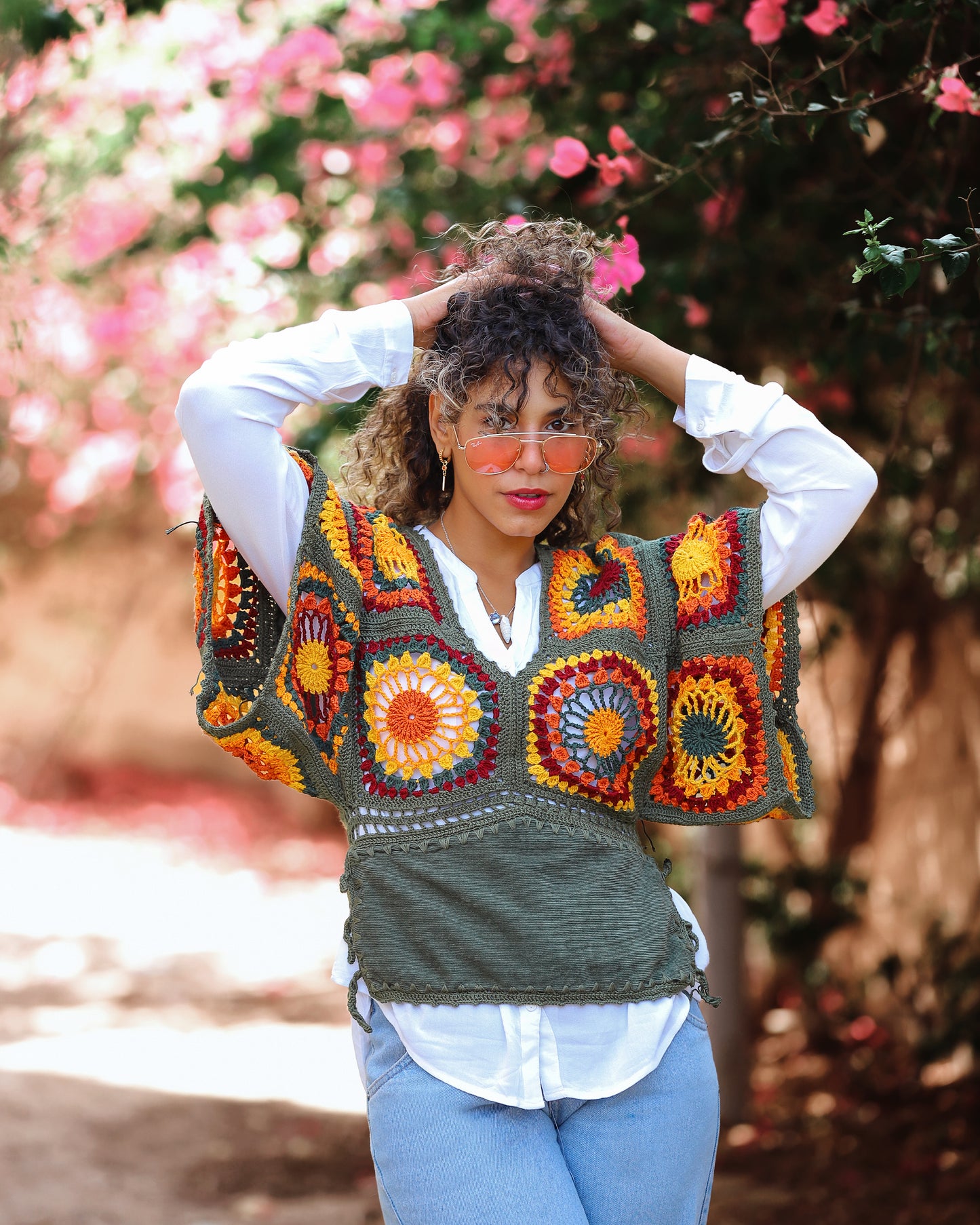 Green cochet & velvet VEST